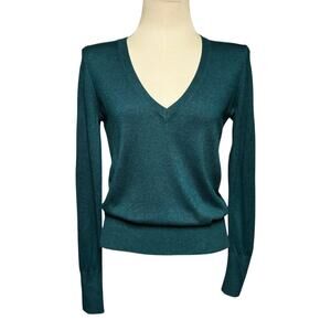 Moda International Silk Cashmere V-Neck Sweater Dark Green Medium